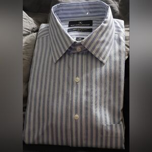 Hart Schaffner Marx Blue and White Striped Dress Shirt